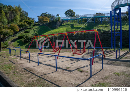 Kameyama Park and Kameyama Park Wanpaku Hiroba (Playground) in Kameyama City, Mie Prefecture: Image of playground equipment in the park. Kameyama Park and Kameyama Park Wanpaku Hiroba (Playground) in Kameyama City, Mie Prefecture: Image of playground equipment in the park. 140996326