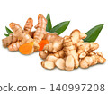 Yellow Turmeric and White Turmeric Herbs with Natural Health Benefits on  white background. 140997208