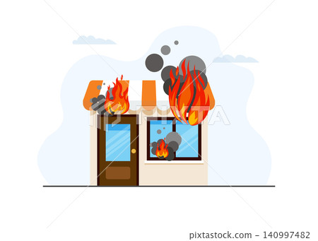 shop building on fire with smoke illustration shop building on fire with smoke illustration 140997482