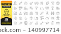 Construction Line Icon Set Featuring Essential Building, Engineering, And Contractor Symbols. Clean Editable Stroke Vector Collection Perfect For Architecture, Industrial Projects, Safety, UI, Apps, A 140997714