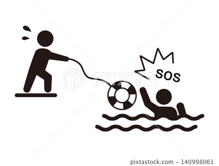 Water rescue/rescue pictogram showing someone throwing a lifebuoy. Water rescue/rescue pictogram showing someone throwing a lifebuoy. 140998061