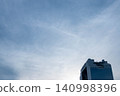 A background image of a city sky with thin clouds and skyscrapers against a blue sky. 140998396