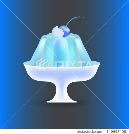 Vector blue jelly cake dessert on plate ice cream dome food illustration 140998406