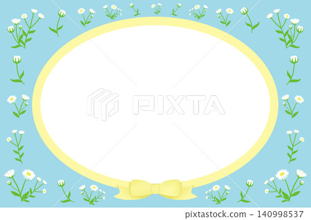 A blue horizontal frame with delicate small flowers and ribbons. A blue horizontal frame with delicate small flowers and ribbons. 140998537