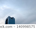 A background image of a city sky with thin clouds and skyscrapers against a blue sky. 140998575