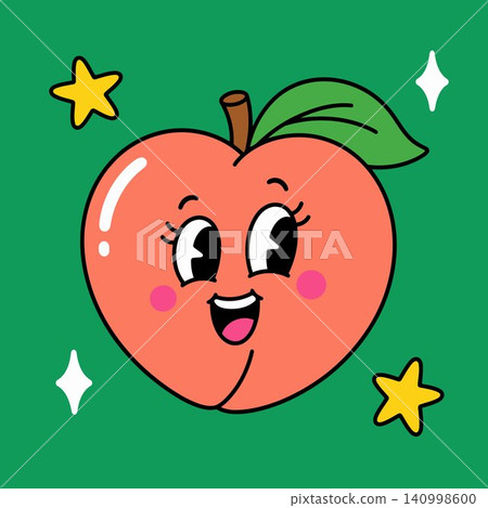 Smiling peach mascot in cartoon vector style for food branding and packaging 140998600