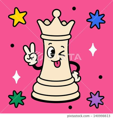 Smiling chess king mascot with peace sign in playful cartoon vector style for sticker or greeting Smiling chess king mascot with peace sign in playful cartoon vector style for sticker or greeting 140998613