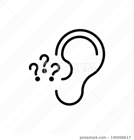 Hearing loss, deafness, hard of hearing thin line icon. Ear with question marks. Vector illustration. 140998617