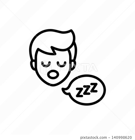 Snoring: man sleeps with open mouth. Thin line icon. Vector illustration. Snoring: man sleeps with open mouth. Thin line icon. Vector illustration. 140998620