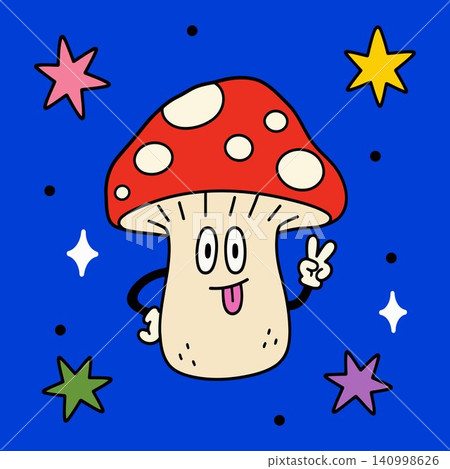 Smiling mushroom mascot with decorative stars in cartoon vector style for greeting cards Smiling mushroom mascot with decorative stars in cartoon vector style for greeting cards 140998626
