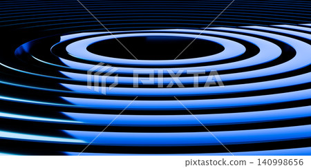 Abstract dark 3D background with glowing blue metallic concentric circles and ripples Abstract dark 3D background with glowing blue metallic concentric circles and ripples 140998656