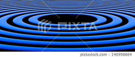Abstract 3D blue concentric rings on dark background. Futuristic geometric tunnel perspective. Abstract 3D blue concentric rings on dark background. Futuristic geometric tunnel perspective. 140998664