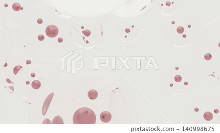 3D Render of Abstract Cellular Molecules: Clear Floating Spheres with Pink Core on White Minimalist Background 3D Render of Abstract Cellular Molecules: Clear Floating Spheres with Pink Core on White Minimalist Background 140998675