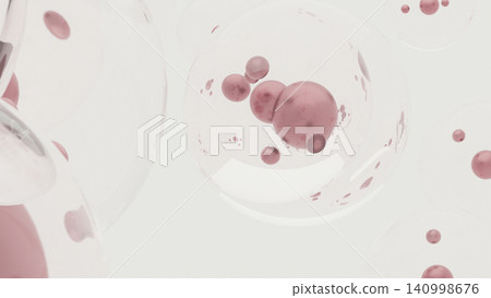 Macro 3D Abstract Background: Transparent Glass Bubbles and Pink Floating Spheres for Skincare Concept Macro 3D Abstract Background: Transparent Glass Bubbles and Pink Floating Spheres for Skincare Concept 140998676