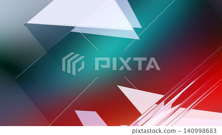 Abstract 3D geometric background with overlapping transparent glass layers and vibrant teal and red gradient. Abstract 3D geometric background with overlapping transparent glass layers and vibrant teal and red gradient. 140998683