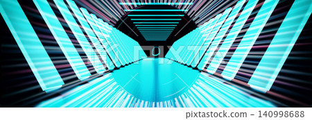 Abstract 3D futuristic neon tunnel background with hyper speed motion blur and glowing cyan lights. Abstract 3D futuristic neon tunnel background with hyper speed motion blur and glowing cyan lights. 140998688