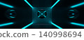 Futuristic Neon Sci-Fi Tunnel with Glowing Cyan Energy Sphere 140998694