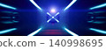 Futuristic Neon Tunnel with Glowing Blue Energy Core and Laser Lights 140998695