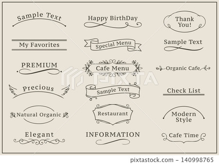 Antique-style calligraphy frame, ribbon, and decorative border set 140998765