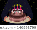 生日蛋糕，上面插著點燃的蠟燭，生日卡 140998799
