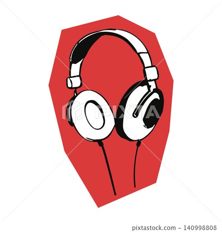 Headphones coffin sticker in bold line art style for music accessories and Halloween decor Headphones coffin sticker in bold line art style for music accessories and Halloween decor 140998808