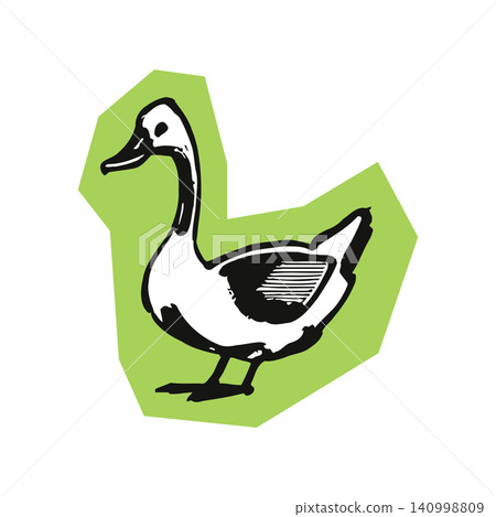 Duck mascot in black and white line art style for sticker or greeting card Duck mascot in black and white line art style for sticker or greeting card 140998809