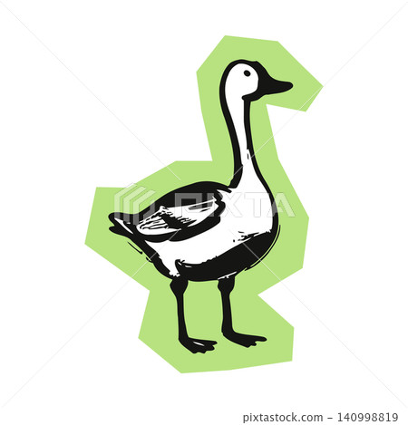 Goose mascot in bold black and white line art style for sticker or greeting card Goose mascot in bold black and white line art style for sticker or greeting card 140998819