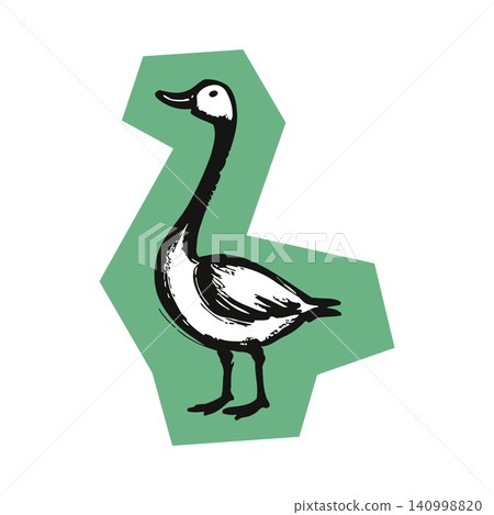 Duck mascot in black and white line art style for sticker or greeting card Duck mascot in black and white line art style for sticker or greeting card 140998820