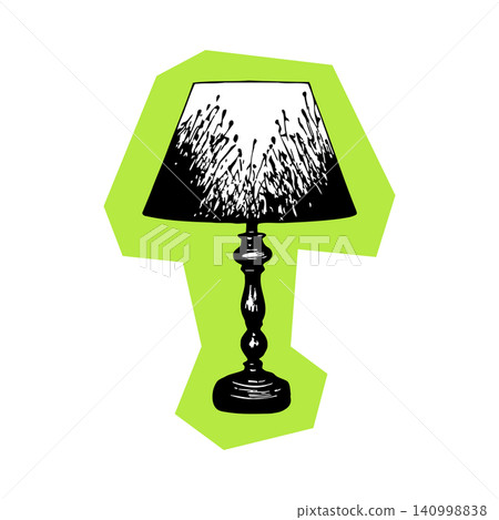Table lamp in black and white illustration with green accent Table lamp in black and white illustration with green accent 140998838