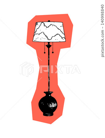 Lamp with mountain landscape shade in modern line art style for home decor Lamp with mountain landscape shade in modern line art style for home decor 140998840