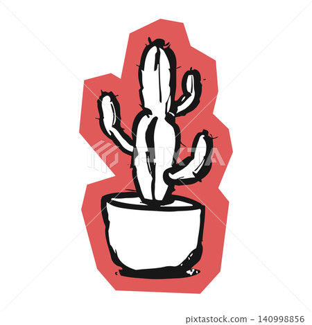 Cactus doodle illustration in bold line art style for sticker or wall art Cactus doodle illustration in bold line art style for sticker or wall art 140998856