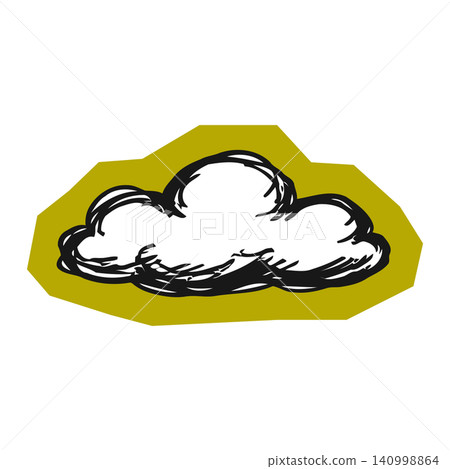 Cloud sticker in bold black outline and white fill on olive green background for weather forecast 140998864