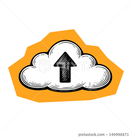Cloud with upward arrow sticker style illustration for digital and print design Cloud with upward arrow sticker style illustration for digital and print design 140998871