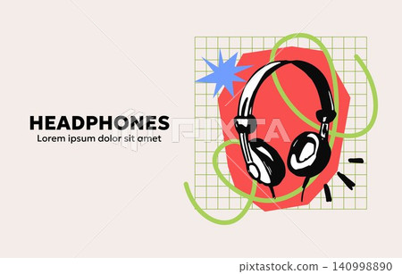Headphones abstract vector illustration with geometric shapes and bold lines for music and audio Headphones abstract vector illustration with geometric shapes and bold lines for music and audio 140998890