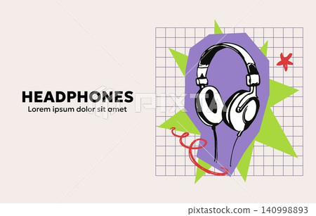 Headphones vector illustration with geometric shapes and grid background for music or audio Headphones vector illustration with geometric shapes and grid background for music or audio 140998893