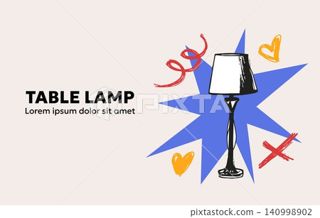 Table lamp doodle illustration with decorative accents for editorial and design use Table lamp doodle illustration with decorative accents for editorial and design use 140998902