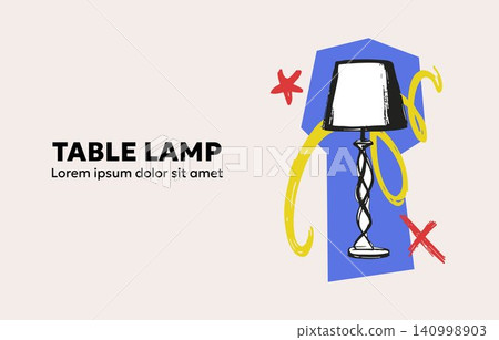 Table lamp illustration in modern doodle style for editorial and design use 140998903