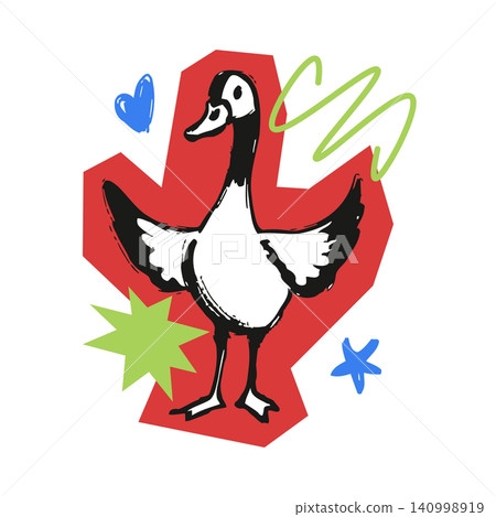 Duck mascot in bold flat vector style with decorative accents for greeting cards and stickers Duck mascot in bold flat vector style with decorative accents for greeting cards and stickers 140998919