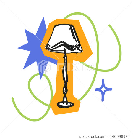 Lamp illustration with decorative accents in modern flat vector style for editorial and design use Lamp illustration with decorative accents in modern flat vector style for editorial and design use 140998921