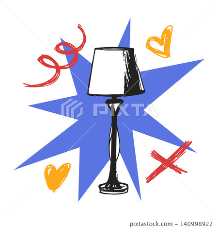 Lamp illustration with decorative accents in hand drawn doodle style for editorial and design use Lamp illustration with decorative accents in hand drawn doodle style for editorial and design use 140998922