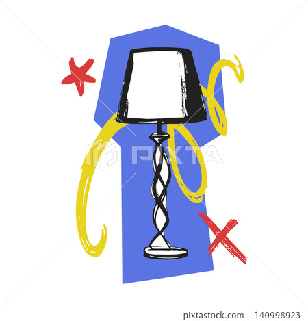 Lamp doodle illustration with yellow cord and red accents Lamp doodle illustration with yellow cord and red accents 140998923