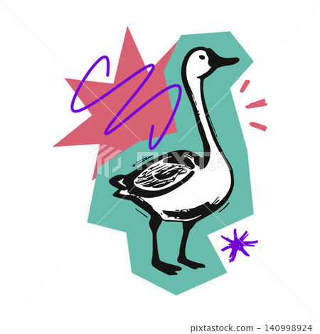 Goose mascot in bold modern flat vector style for sticker and greeting card 140998924