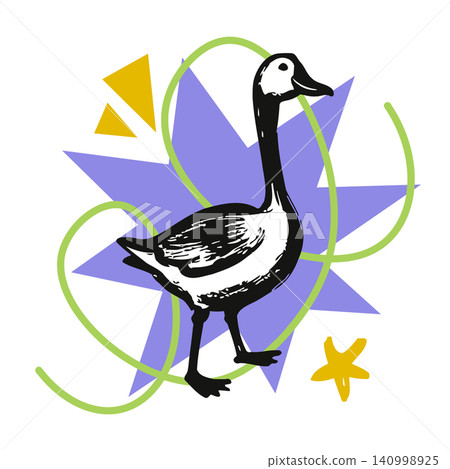 Goose mascot in modern flat vector style with decorative accents for greeting cards and stationery 140998925