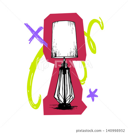 Lamp illustration in doodle style with decorative accents Lamp illustration in doodle style with decorative accents 140998932