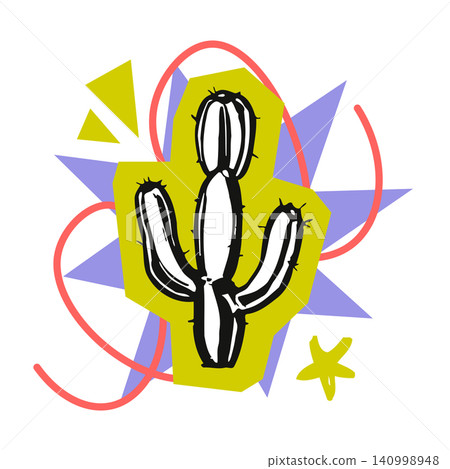 Cactus illustration in bold retro flat vector style for wall art and decor Cactus illustration in bold retro flat vector style for wall art and decor 140998948