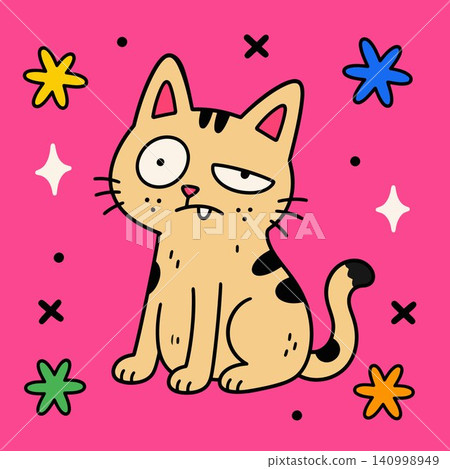 Winking cat mascot in playful doodle style for sticker or greeting card Winking cat mascot in playful doodle style for sticker or greeting card 140998949