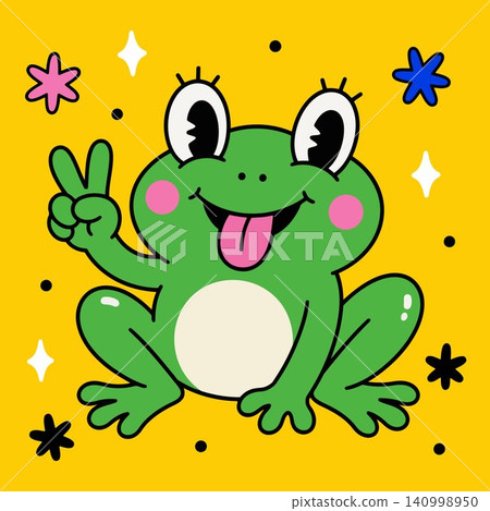 Smiling frog mascot in playful flat vector style for sticker or greeting card Smiling frog mascot in playful flat vector style for sticker or greeting card 140998950