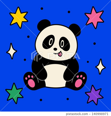 Panda mascot with colorful stars flat vector illustration for kids wallpaper Panda mascot with colorful stars flat vector illustration for kids wallpaper 140998971