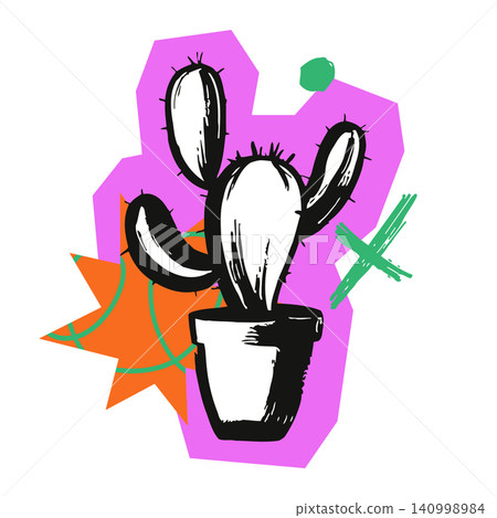 Cactus illustration in bold flat vector style for sticker or greeting card 140998984