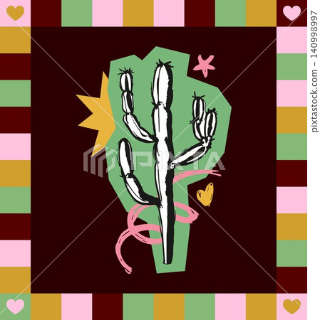 Cactus illustration in modern flat vector style for wall art and home decor Cactus illustration in modern flat vector style for wall art and home decor 140998997